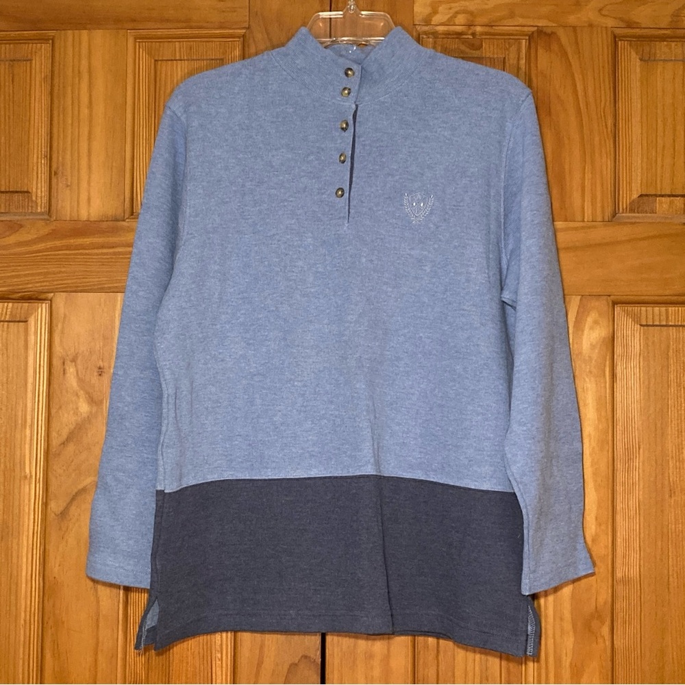 NWOT Preswick & Moore Petites Vintage 90s Top Mock Neck Long Sleeve Blue Size LP